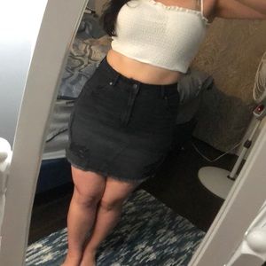 Distressed Black Jean Skirt